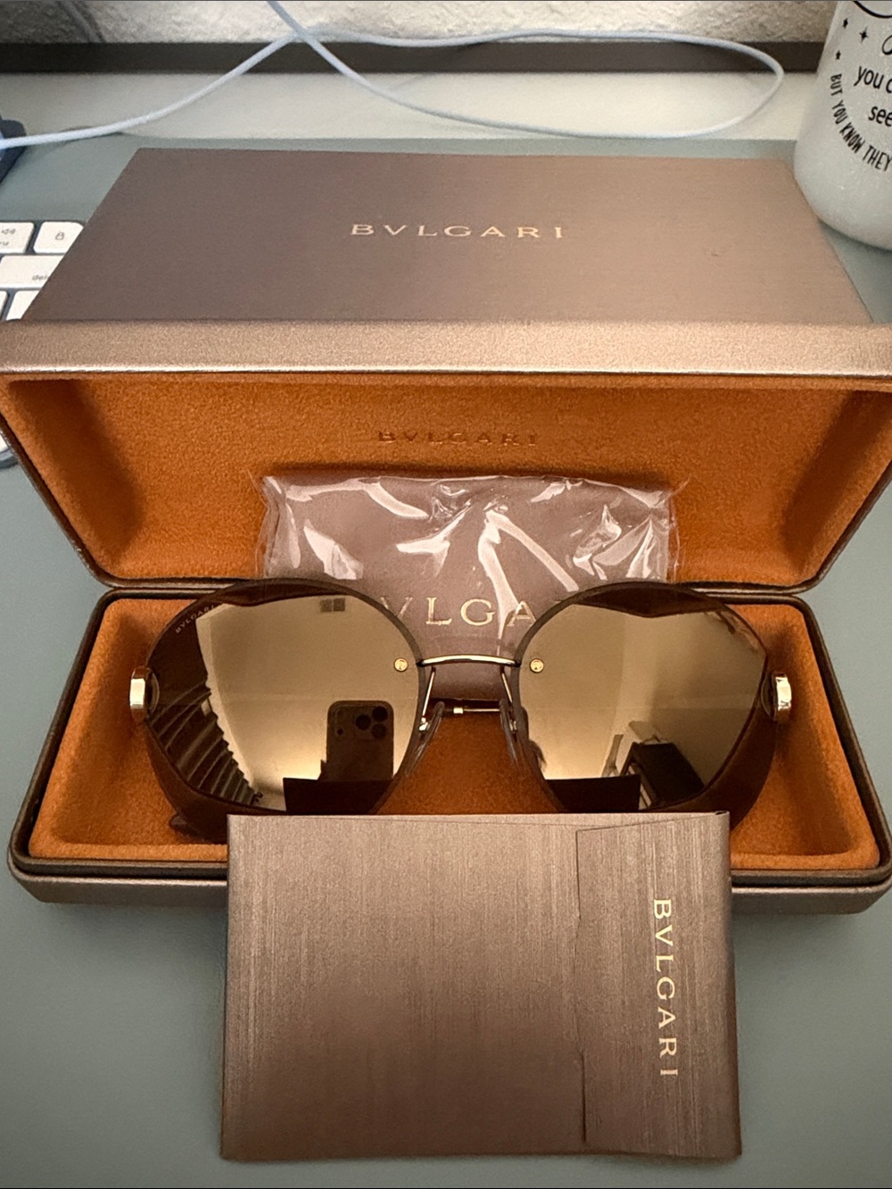 Bulgari Round Sunglasses with Gold Accents